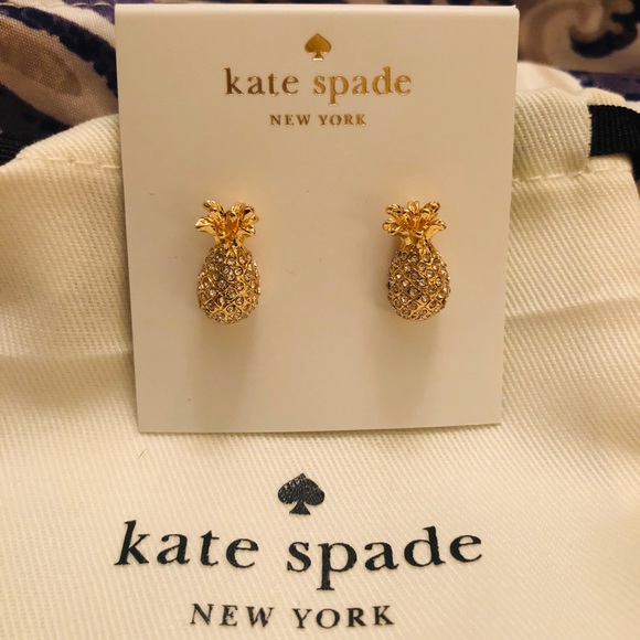 NWT Kate Spade By The Pool Pave Pineapple Stud Earrings with Gift Bag WBRUF733